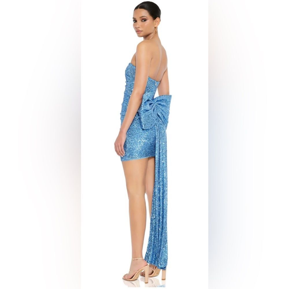 New NOOKIE CHARISMA MINI DRESS LAGOON revolve blue bow sparkle strapless sequins